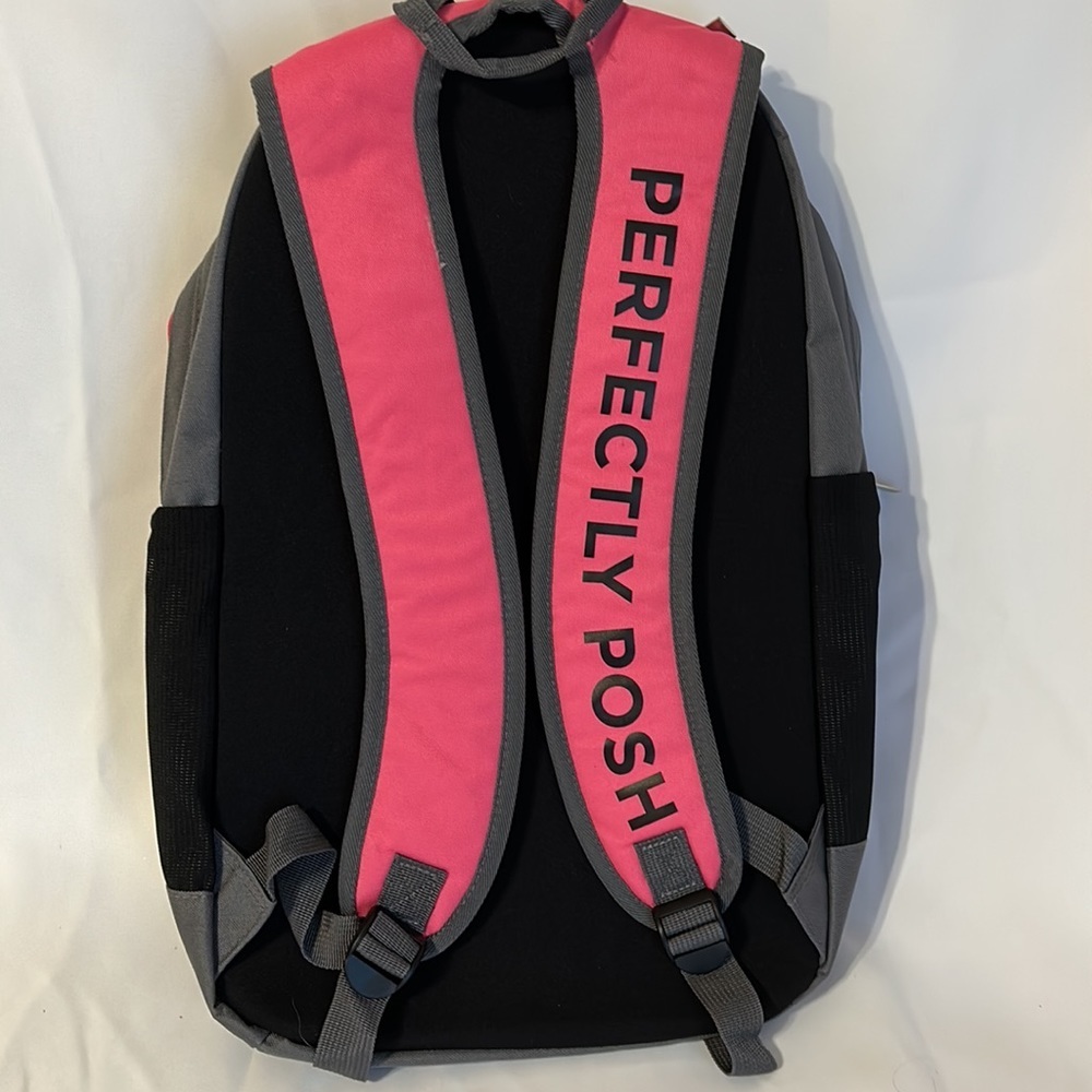 Poshmark Backpack Perfectly Posh Pink Gray Two Zip Pockets Adjustable Straps - Picture 6 of 6